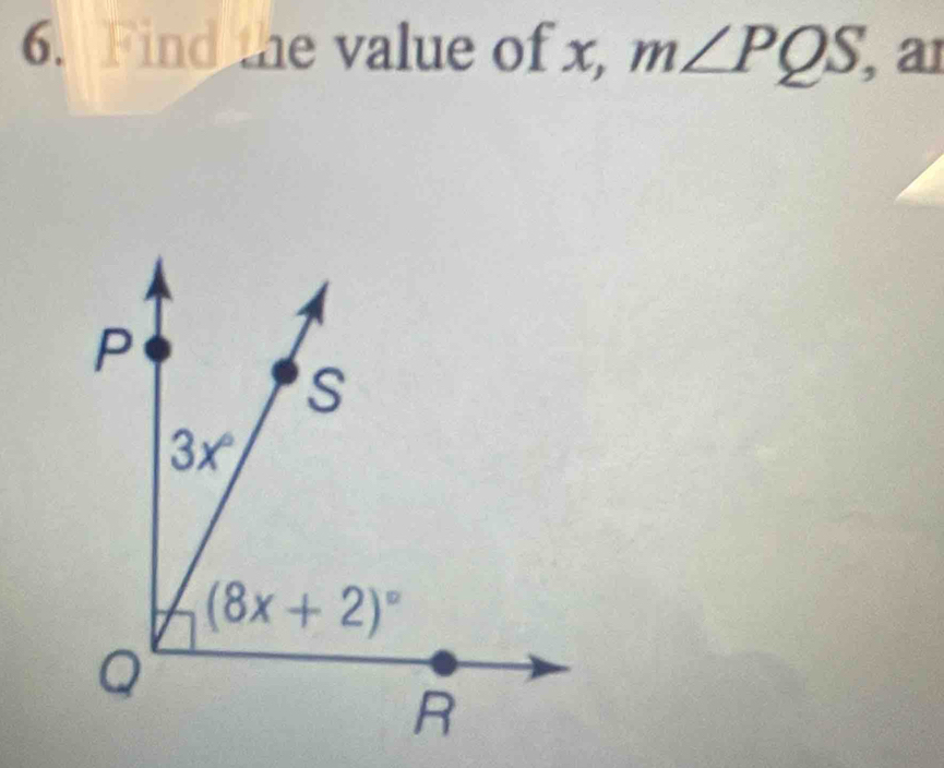 Find the value of x, m∠ PQS, a1