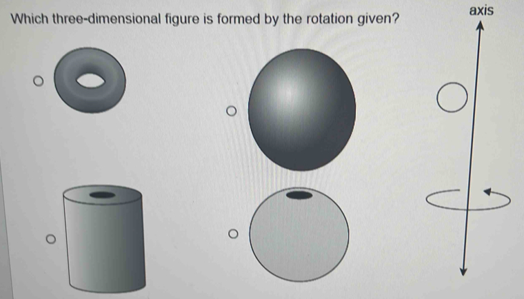 Which three-dimensional figure is formed by the rotation given? axis