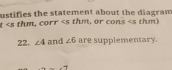 ustifies the statement about the diagram 
t ∠ 4 and ∠ 6 are supplementary.