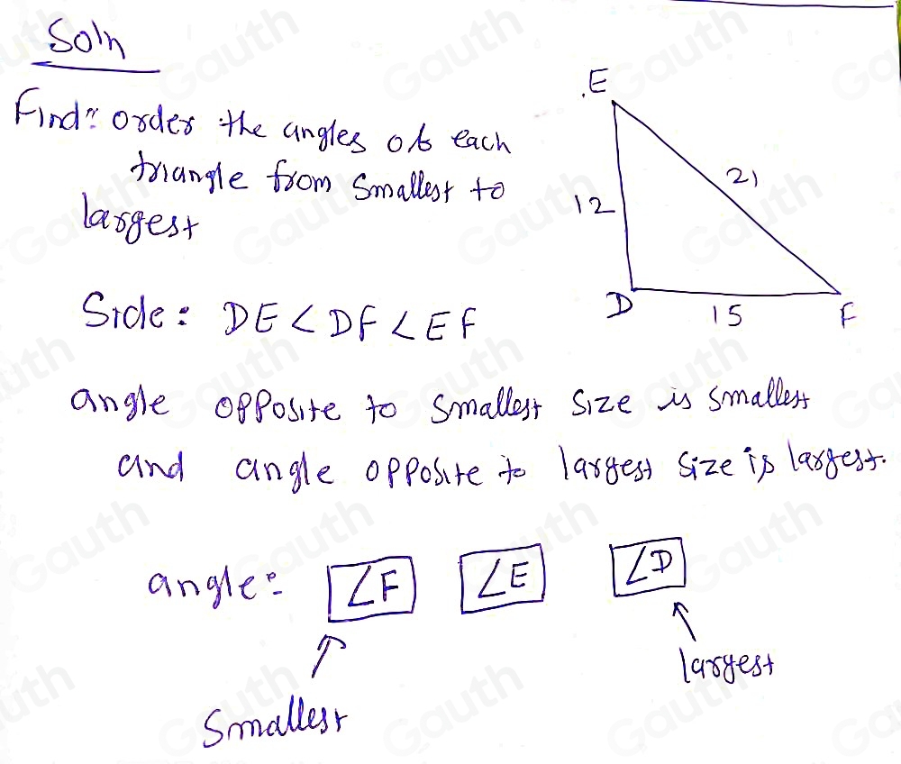 Solved: Angle Siut Instructions: Order the angles of each triangle from ...