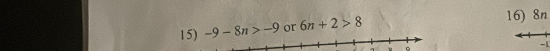 -9-8n>-9 or 6n+2>8
16) 8n
。 。
-1