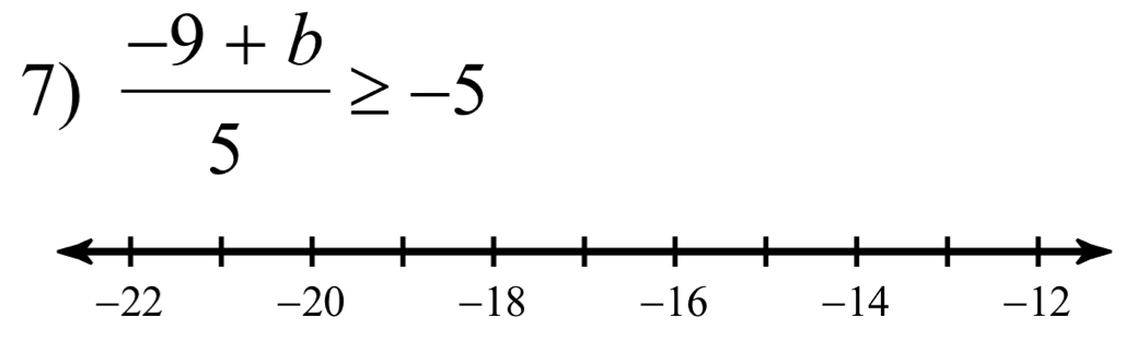  (-9+b)/5 ≥ -5