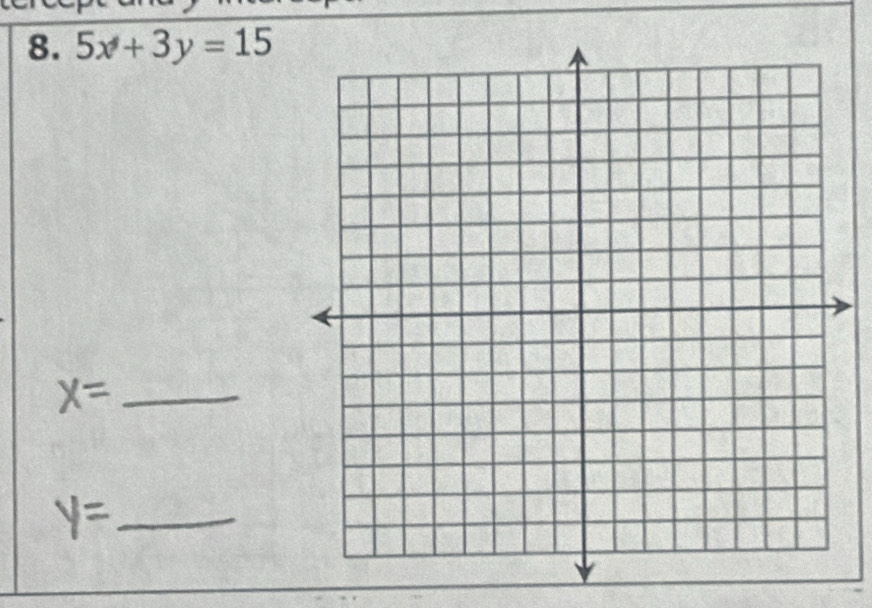 5x+3y=15
x= _ 
_ y=