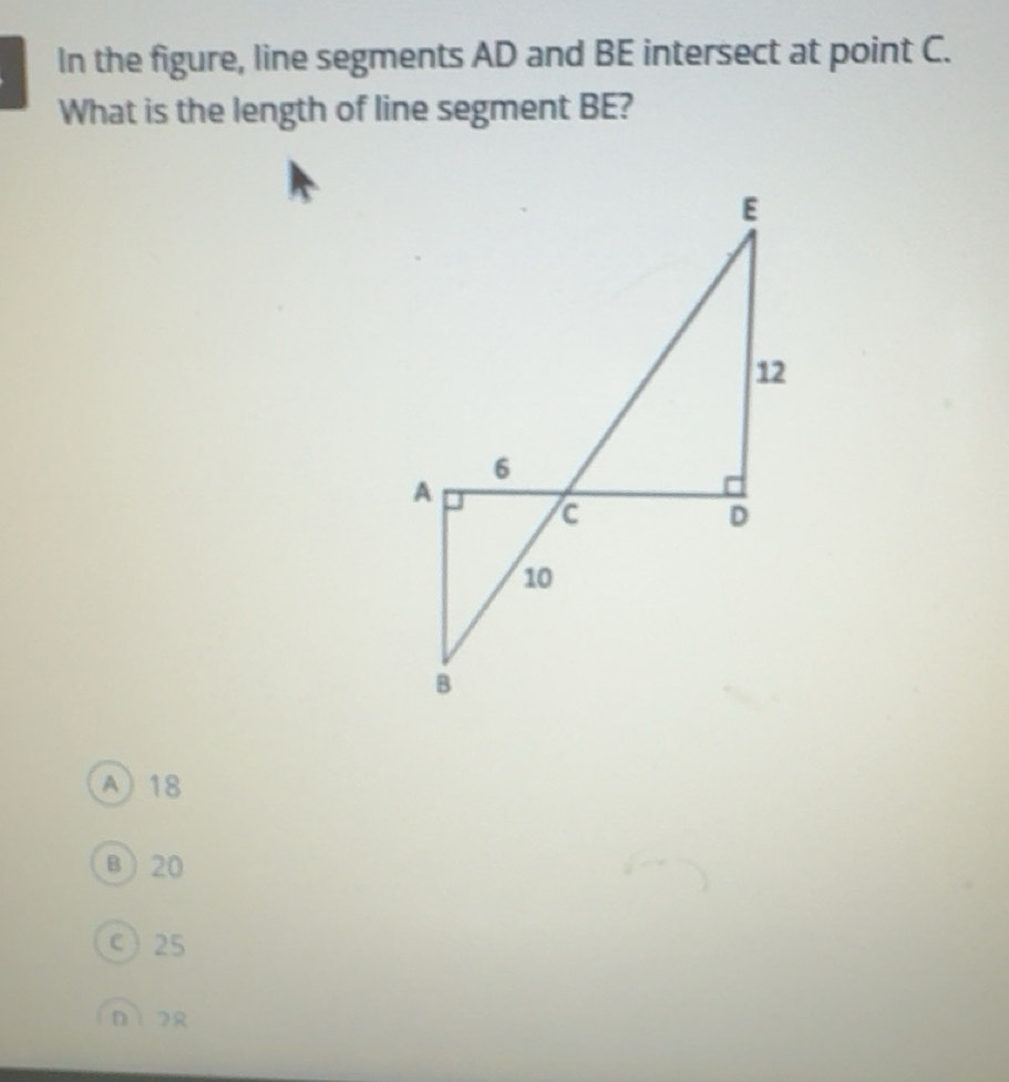 Solved: In the figure, line segments AD and BE intersect at point C ...