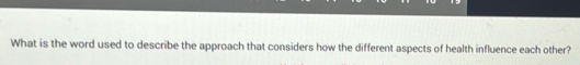 What is the word used to describe the approach that considers how the different aspects of health influence each other?