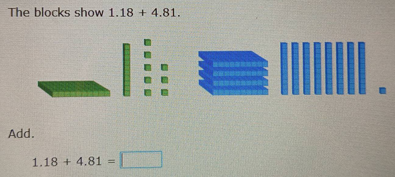 The blocks show 1.18+4.81. 
D 
Add.
1.18+4.81=□