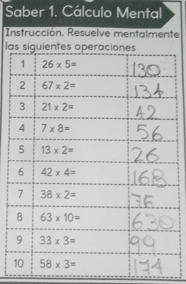 Saber 1. Cálculo Mental
Instrucción. Resuelve mentalmente
la
