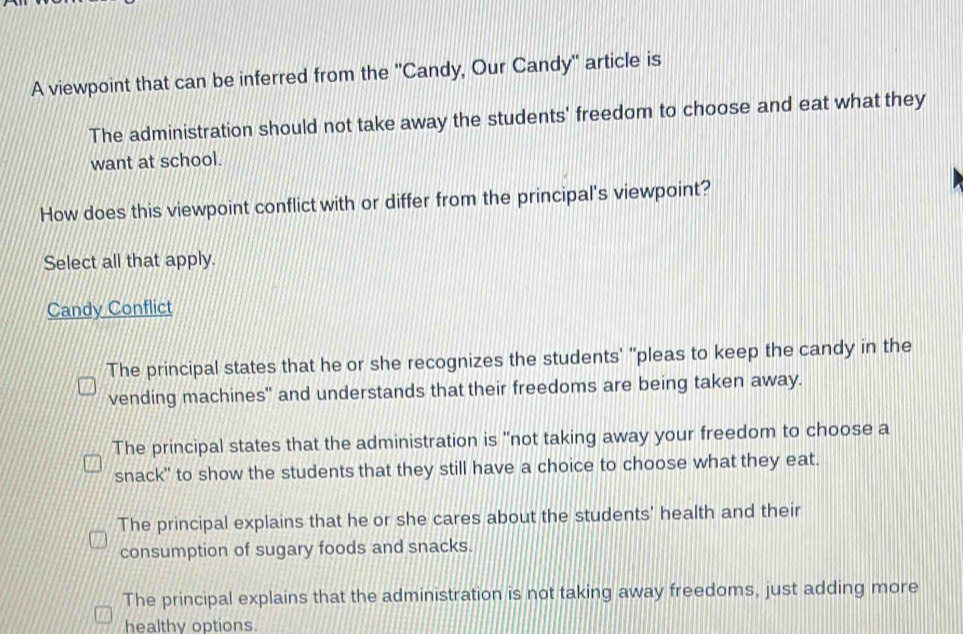 Solved: A viewpoint that can be inferred from the 'Candy, Our Candy ...