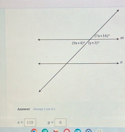 Answer Attempt 2 out of 2
x= 119 y= ^^6 a