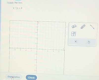 Graph the line.
x-y=4
× 
Explonation Check