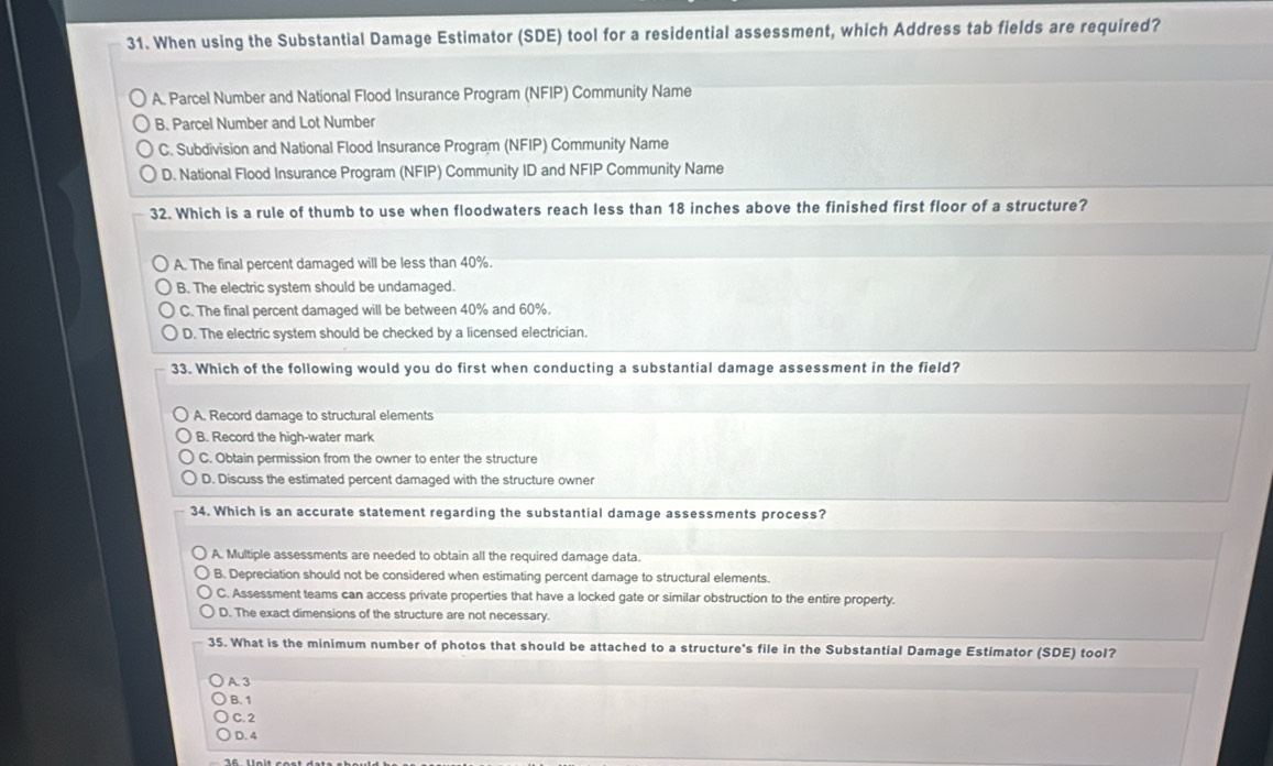 Solved: When using the Substantial Damage Estimator (SDE) tool for a ...