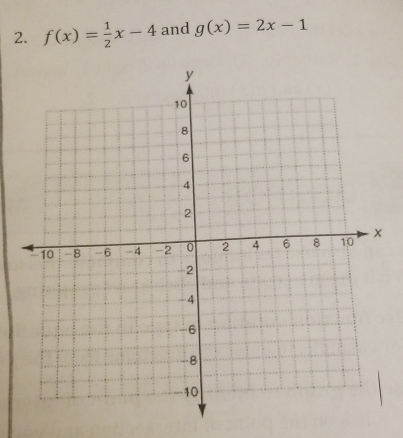 f(x)= 1/2 x-4 and g(x)=2x-1