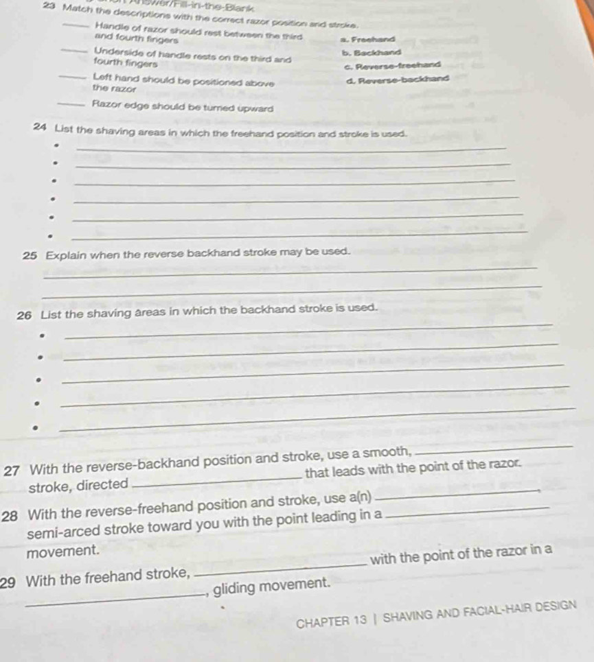 Solved: Answer/Fill-in-the-Blank 23 Match the descriptions with the ...