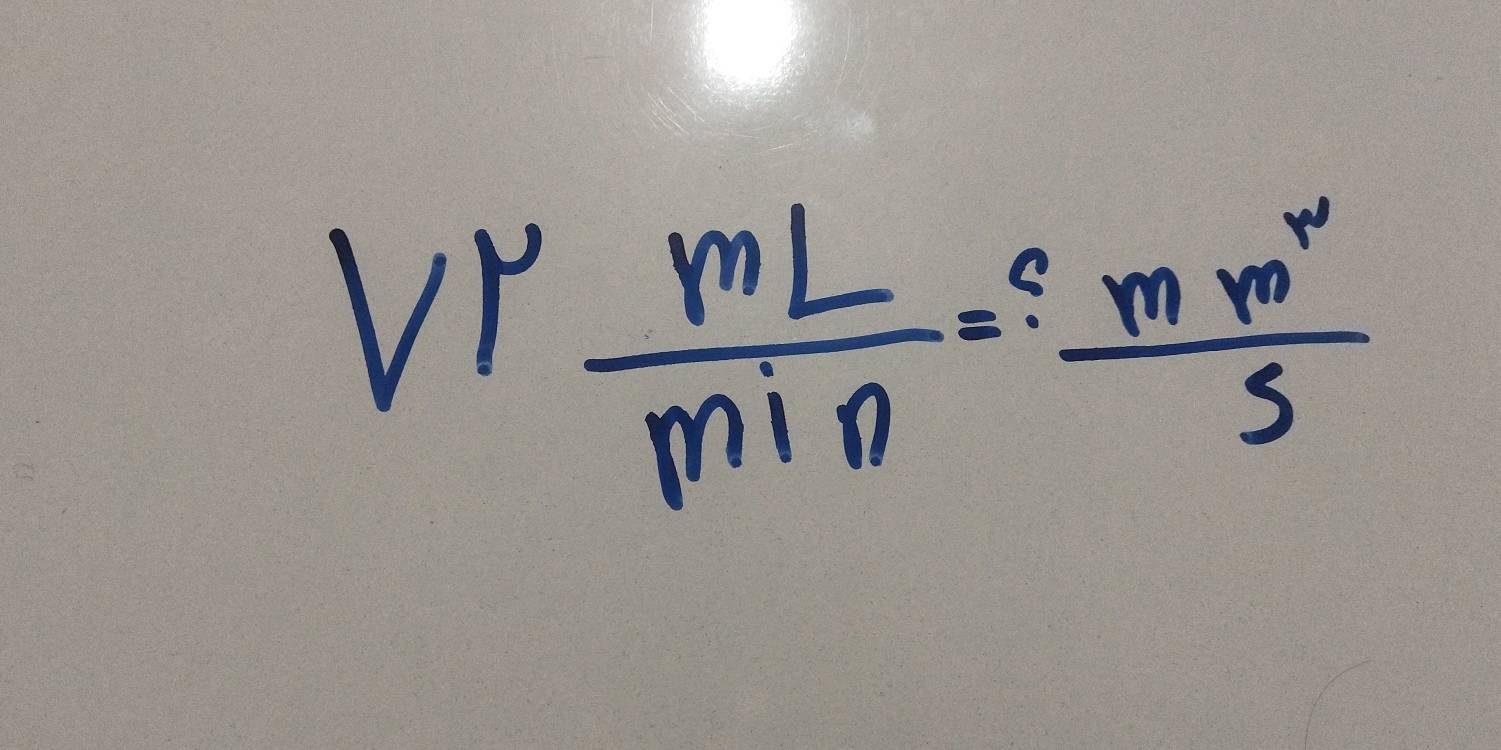 V'= mL/min = smv^2/s 