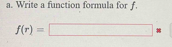 Write a function formula for ƒ.
f(r)=□