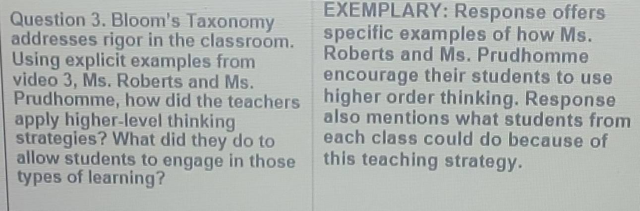 Solved: EXEMPLARY: Response offers Question 3. Bloom's Taxonomy ...