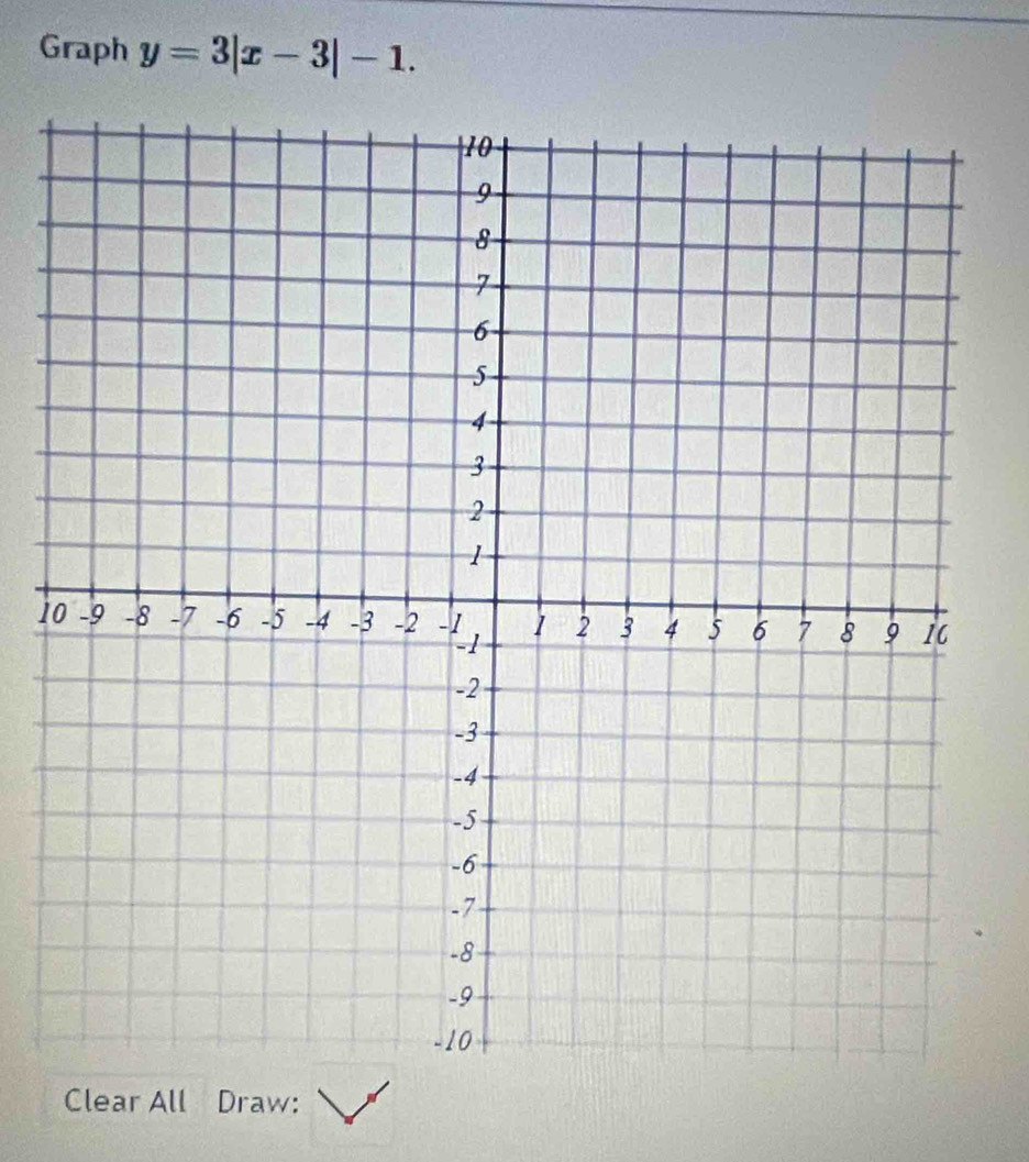 Graph y=3|x-3|-1. 
1 
Clear All Draw: