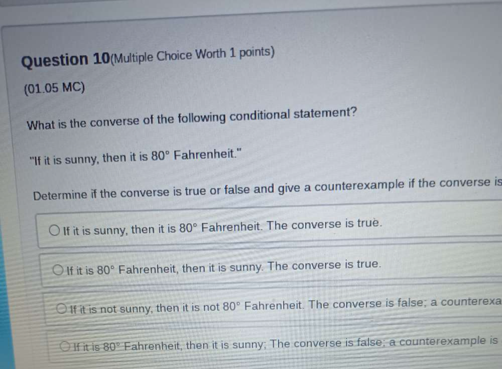 Solved: Question 10(Multiple Choice Worth 1 points) (01.05 MC) What is ...