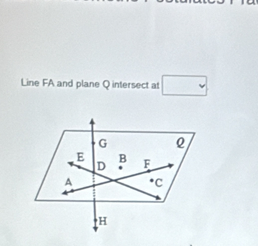 Line FA and plane Q intersect at □