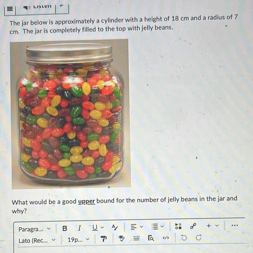 Solved: Listen The jar below is approximately a cylinder with a height ...
