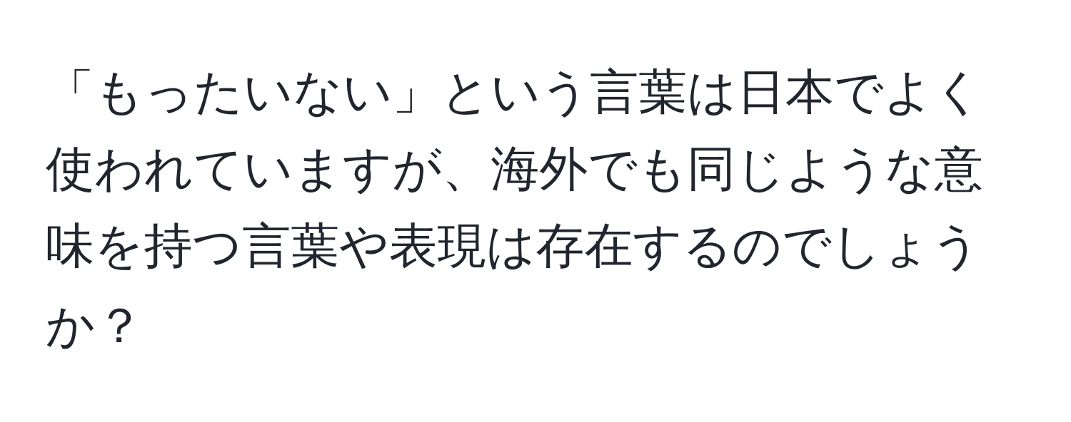 「もったいない」という言葉は日本でよく使われていますが、海外でも同じような意味を持つ言葉や表現は存在するのでしょうか？