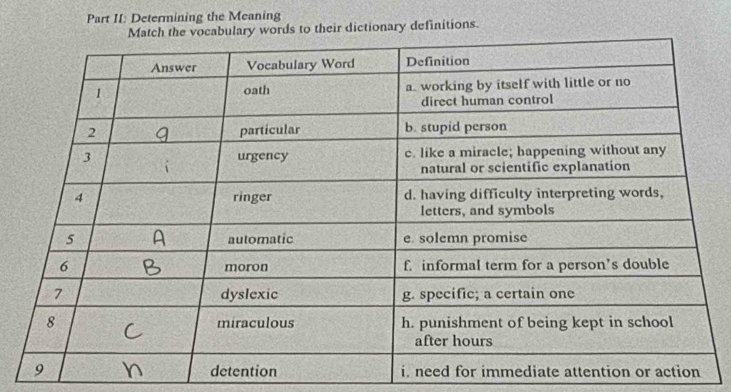 Part II: Determining the Meaning 
rds to their dictionary definitions.