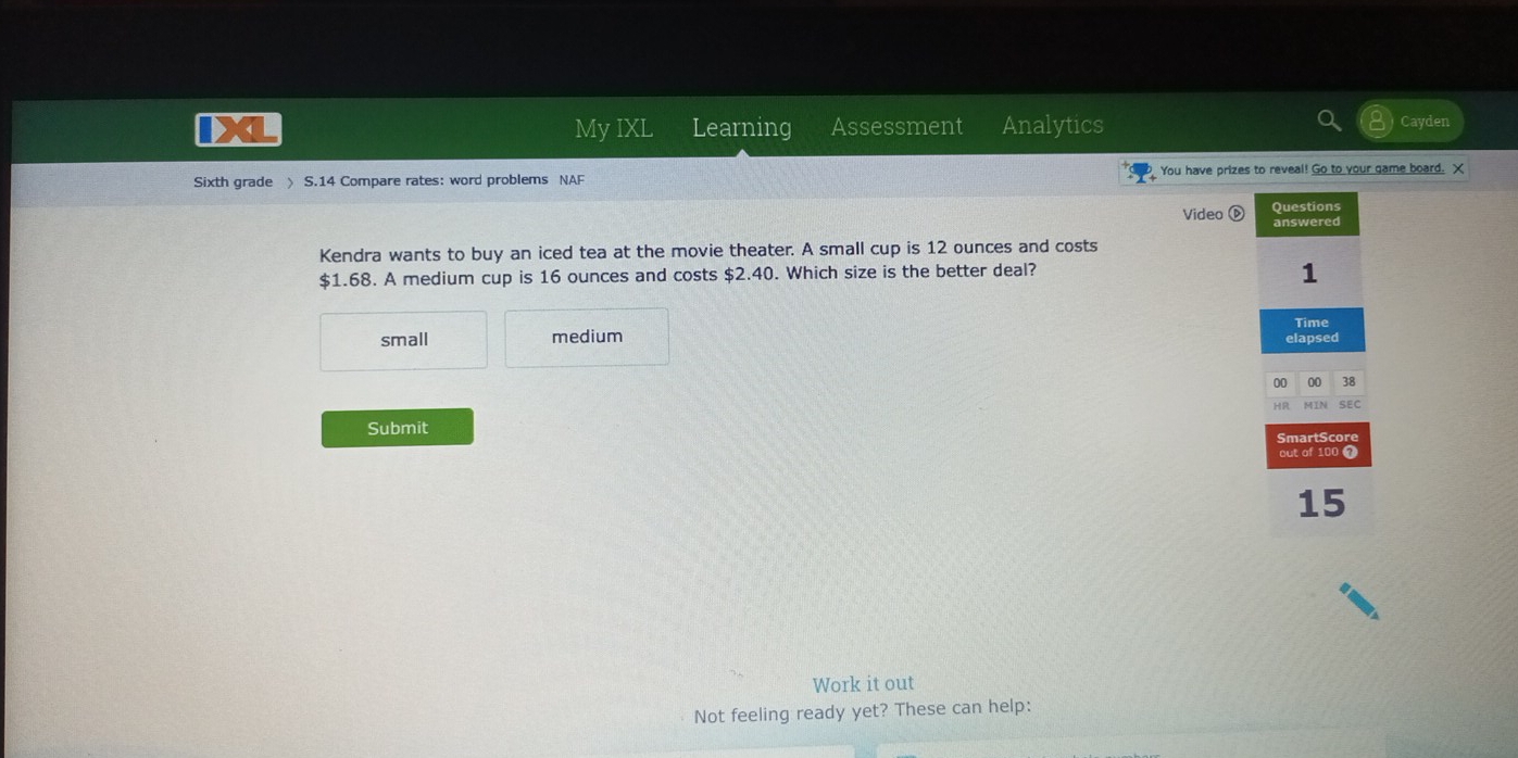 Solved: IXL My IXL Learning Assessment Analytics Cayden Sixth grade > S ...