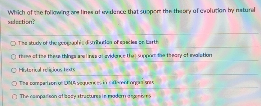 Solved: Which of the following are lines of evidence that support the ...