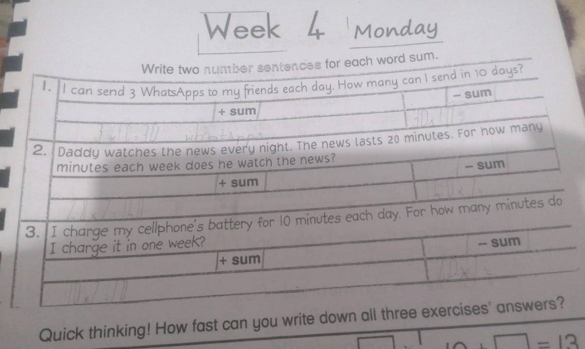 Week Monday 
Quick thinking! How fast can you write do 
1-12