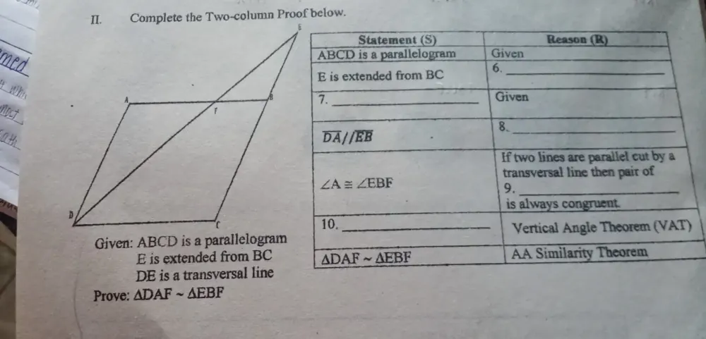 Solved: Complete the Two-column Proof below. _ _ _ _ _ _ Given: ABCD is ...