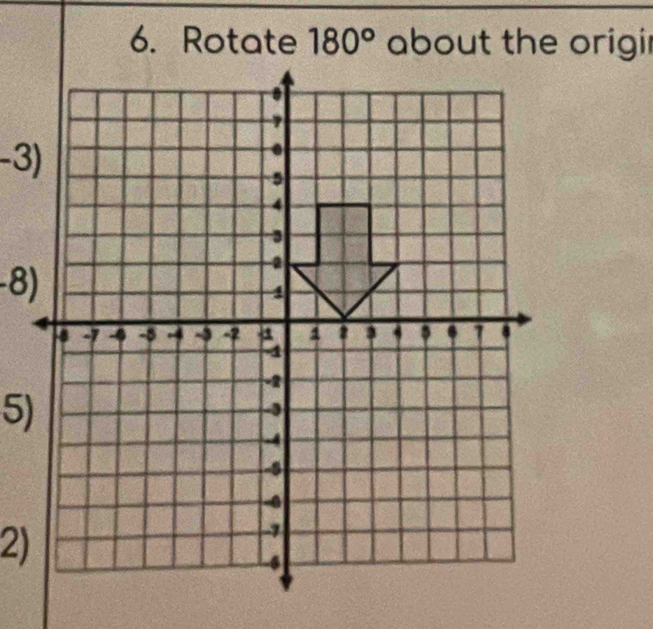 Rotate 180° about the origir 
-3) 
-8) 
5) 
2)