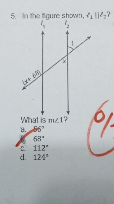 ell _1||ell _2 ?
a. 56°
68°
C. 112°
d. 124°