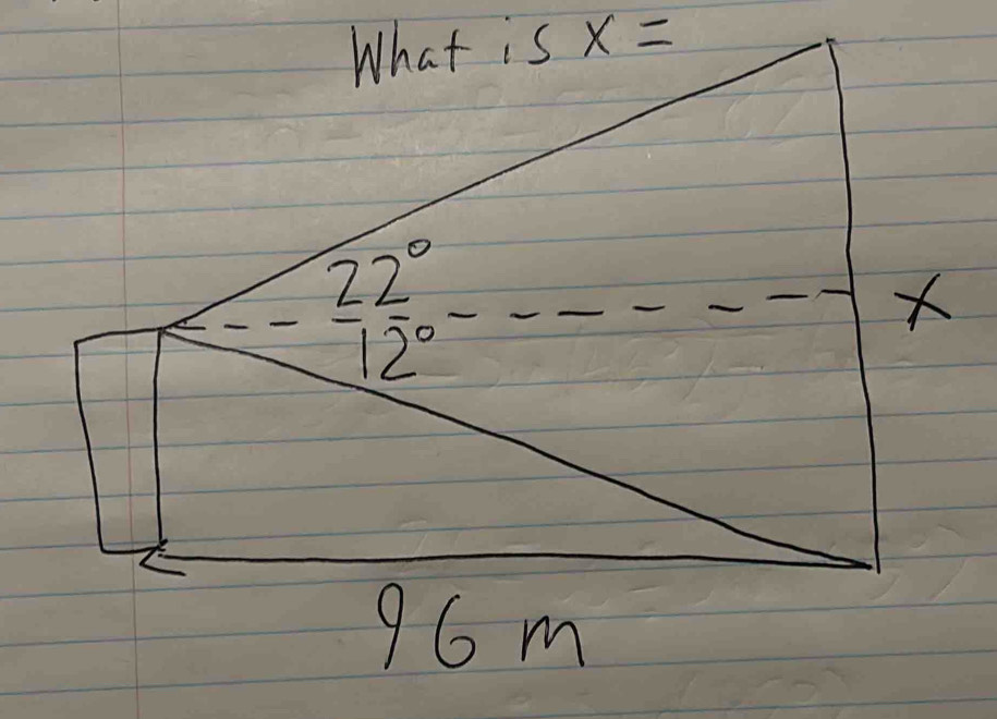 What is x=
22°
12°
96m