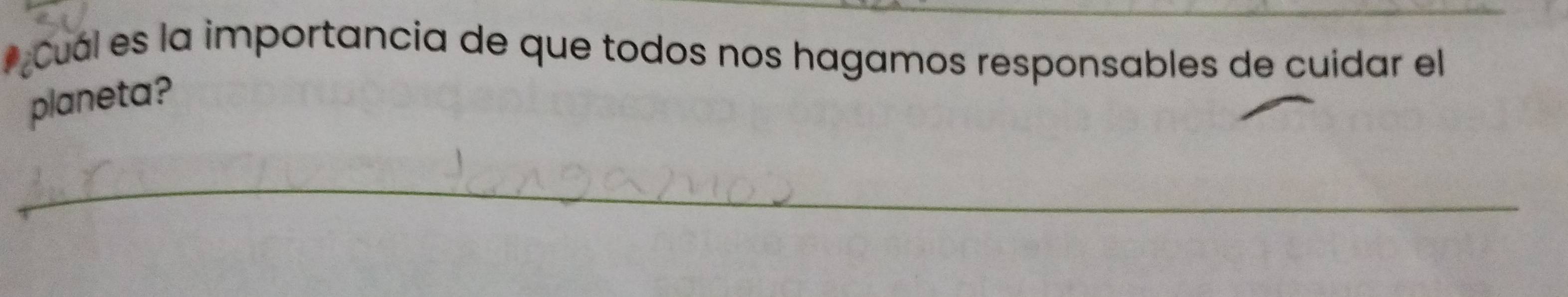 Cuál es la importancia de que todos nos hagamos responsables de cuidar el 
planeta? 
_