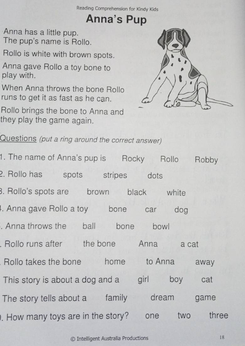 Nalutas:Reading Comprehension for Kindy Kids Anna's Pup Anna has a ...