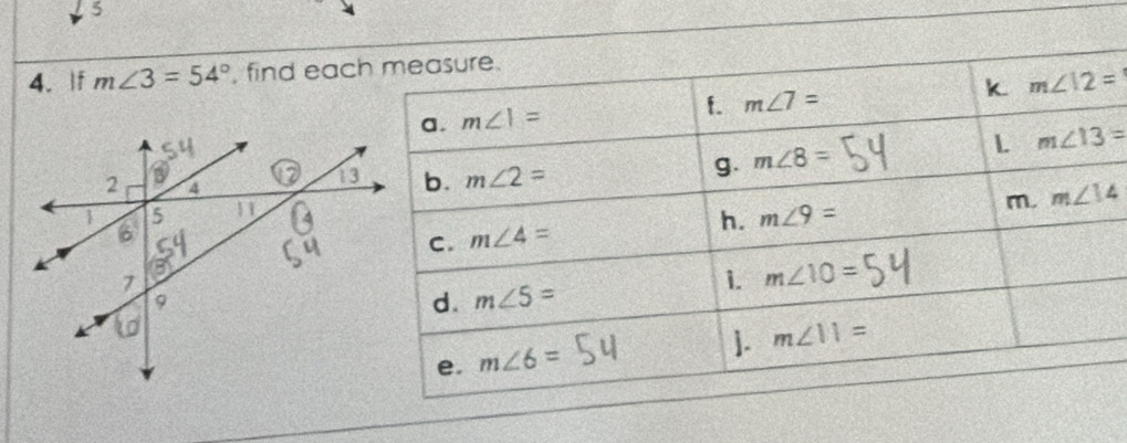 If m∠ 3=54° , find eac