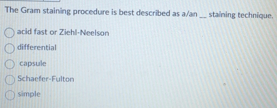 Solved: The Gram staining procedure is best described as a/an _staining ...