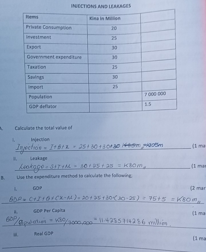 Solved: INJECTIONS AND LEAKAGES A. Calculate the total value of i ...