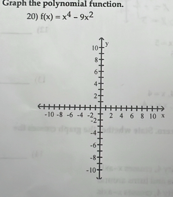 Graph the polynomial function. 
20) f(x)=x^4-9x^2