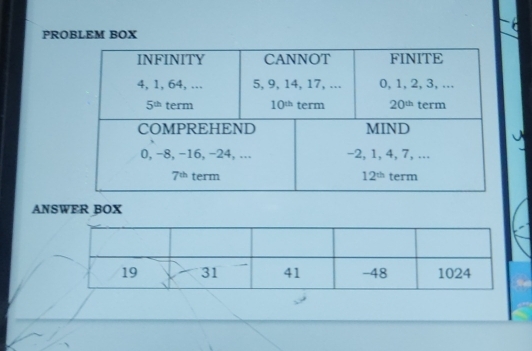 PROBLEM BOX
ANSWER BOX