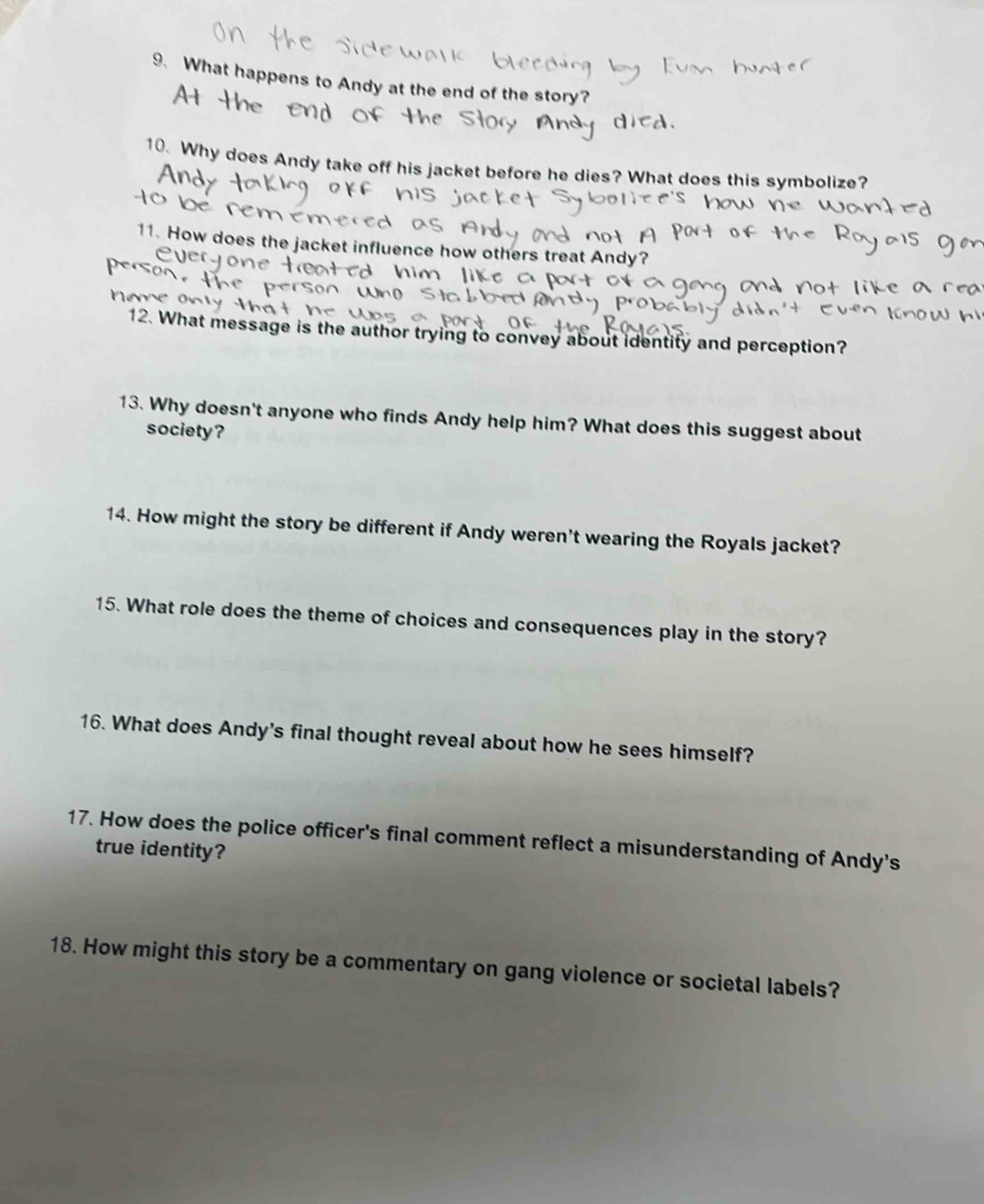 Solved: What happens to Andy at the end of the story? a 10. Why does