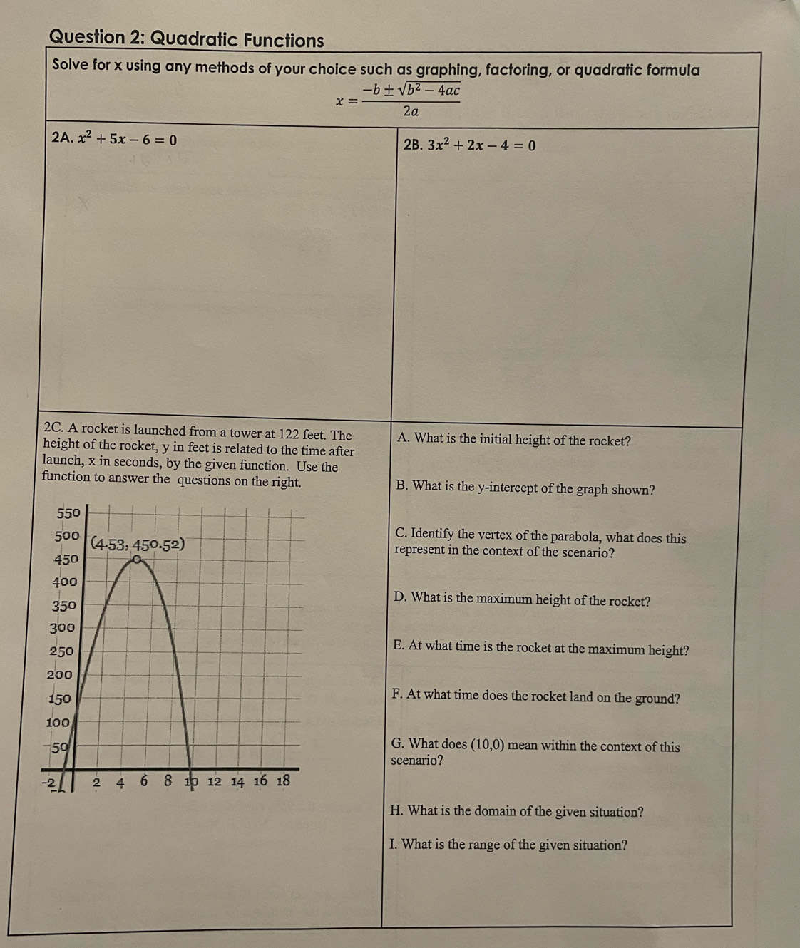 Quadratic Functions
2
h
l
f