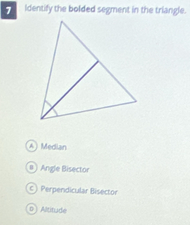 Solved: Identify the bolded segment in the triangle. A) Median # Angle ...
