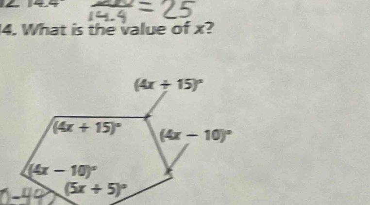 ∠ C=
4. What is the value of x?