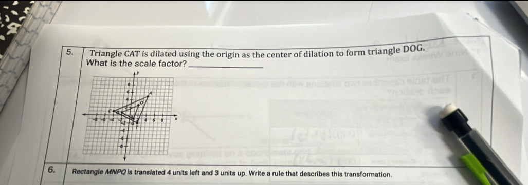 Solved: Triangle CAT is dilated using the origin as the center of ...