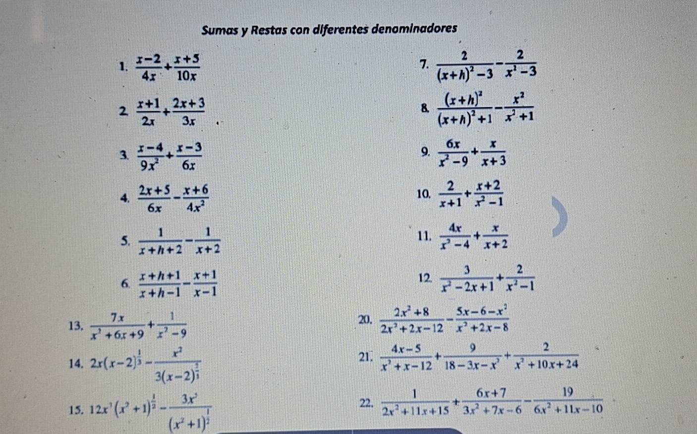 Resuelto:Sumas y Restas con diferentes denominadores 1. (x-2)/4x + (x+5 ...