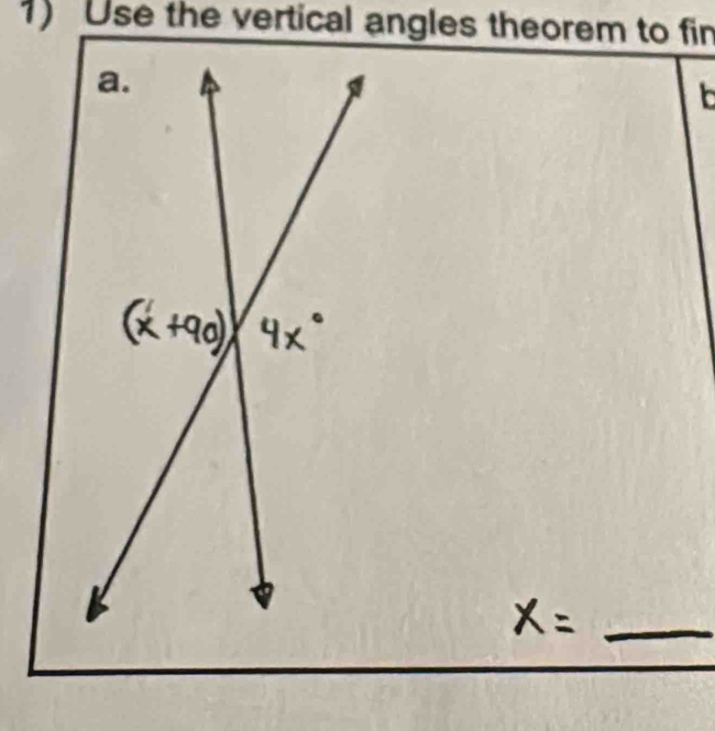 Use the vertical angles theorem to fin 
_