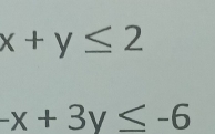 x+y≤ 2
-x+3y≤ -6