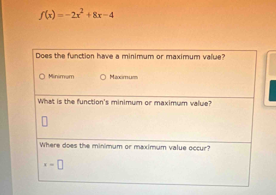 f(x)=-2x^2+8x-4