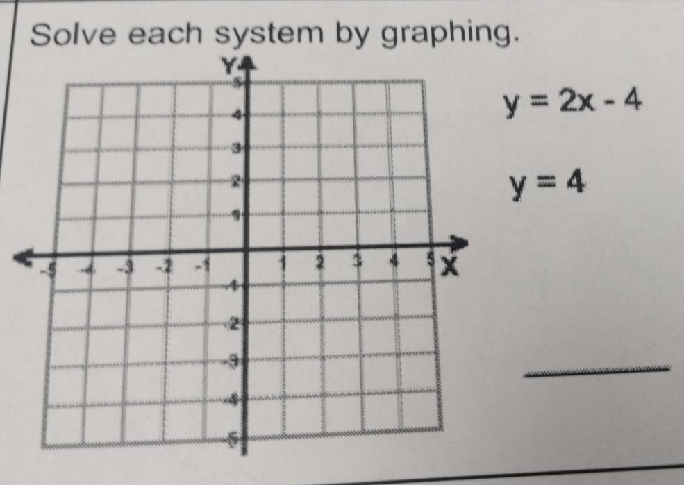 Solve each system by graphing.
y=2x-4
y=4
_